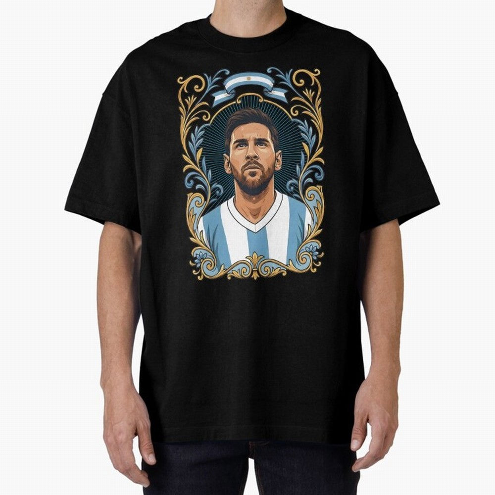 Lionel Messi Argentina Football Legend - Ornate Portrait Classic T-Shirt Turn Up for Global Football Passion for FIFA World Cup 2026, Celebrating CR7, Portugal, Spain and Germany, Global Supporter Spirit, Legendary Goals, National Colors and