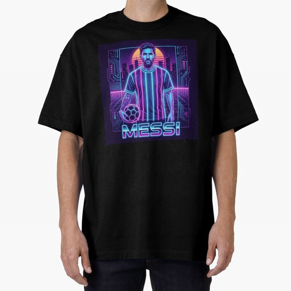 ?Argentina Football Legend Messi Cyberpunk Retro Futurist Design (Version 3) Classic T-Shirt Feel International Energy from FIFA World Cup 2026 USA Canada Mexico for Fans of Cristiano Ronaldo, Haaland and CR7 and Netherlands, Bringing Championship