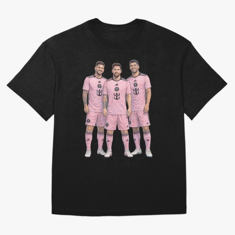 Messi, De Paul and Suarez Inter Miami artistic style ¨C MLS Soccer Oversized T-Shirt Celebrate the Stars of the FIFA World Cup 2026 USA Canada Mexico Journey through Messi, Neymar and Mbappe Highlights, France and Portugal Pride, Classic Soccer