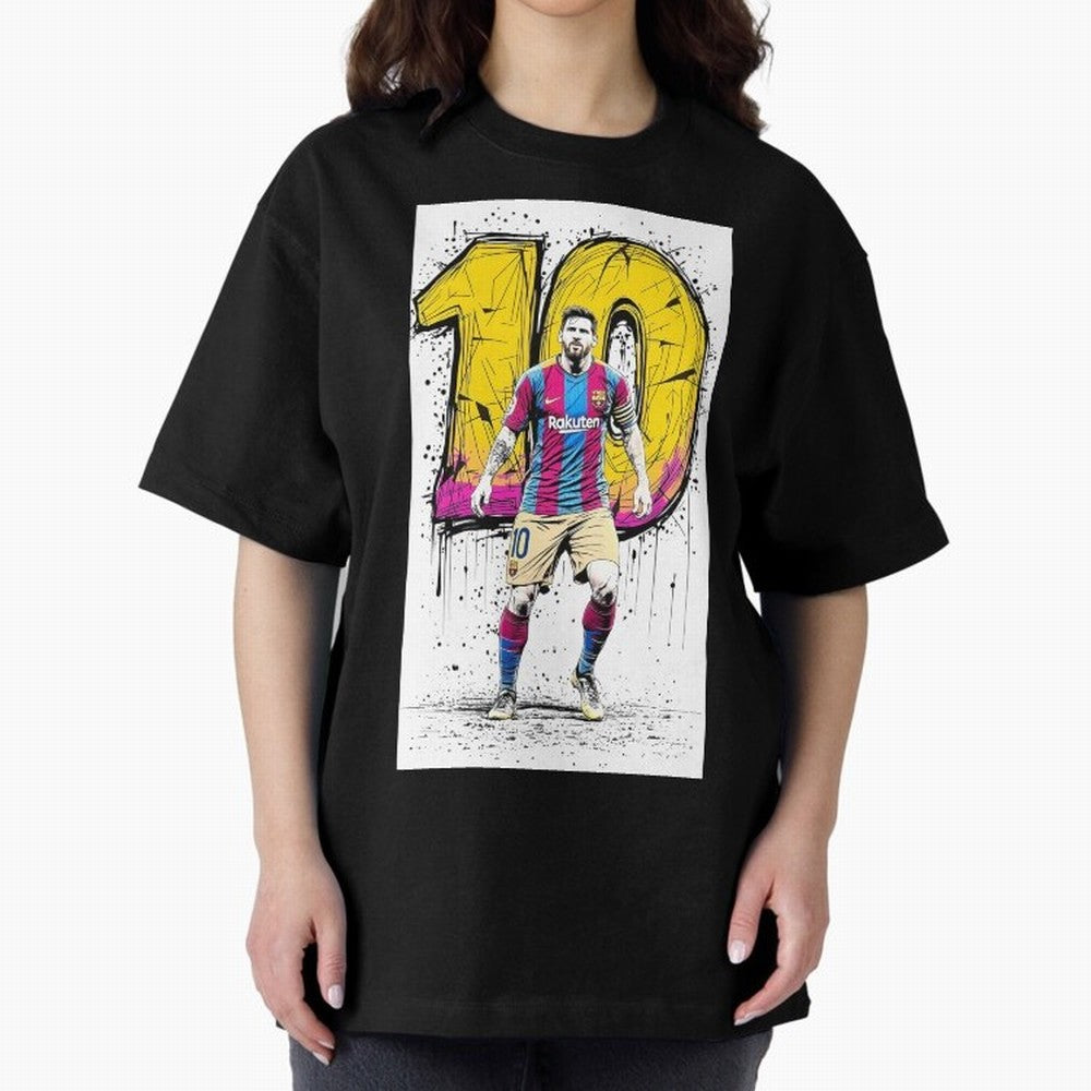 Lionel Messi Barcelona 10 Fan Art Oversized T-Shirt Follow Match Day Hype around FIFA World Cup 2026 USA Canada Mexico, Haaland, France and Portugal, Championship Spirit, Famous Goals, Roaring Crowds and International Football Unity; Made for
