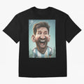 Lionel Messi Caricature Art with Autograph Oversized T-Shirt Remember FIFA World Cup 2026 Group Stage for Fans of CR7 and Messi and Brazil, Bringing Stadium Memories, Football Loyalty, International Chants and Championship Tradition; Perfect for