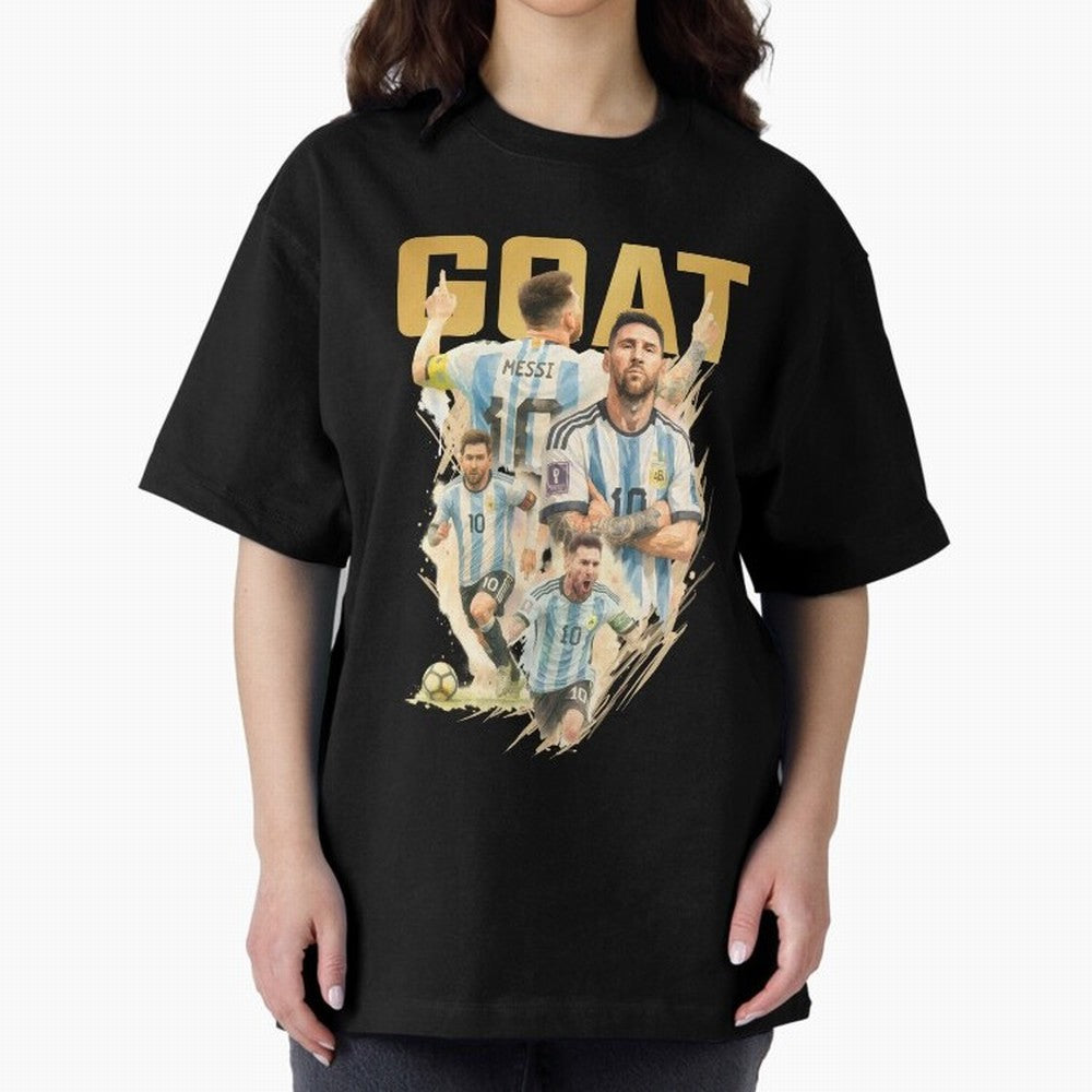 GOAT Lionel Messi watercolor illustration Oversized T-Shirt Refresh Global Football Passion for FIFA World Cup 2026 Group Stage, Centered on CR7, Argentina, Game Day Rituals, Football Legends, Country Pride and the Road to the Final; Built for
