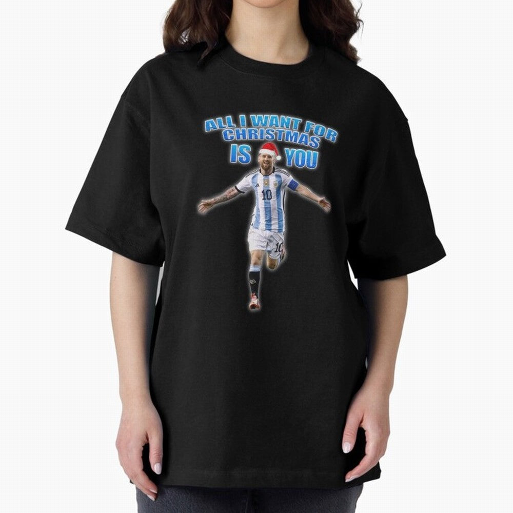 Lionel Messi Christmas Santa Claus Football Gift Oversized T-Shirt Join the Global Buzz around FIFA World Cup 2026 Group Stage Made for Messi and Cristiano Ronaldo, Brazil Energy, Stadium Chants, National Pride, Trophy Dreams and Unforgettable