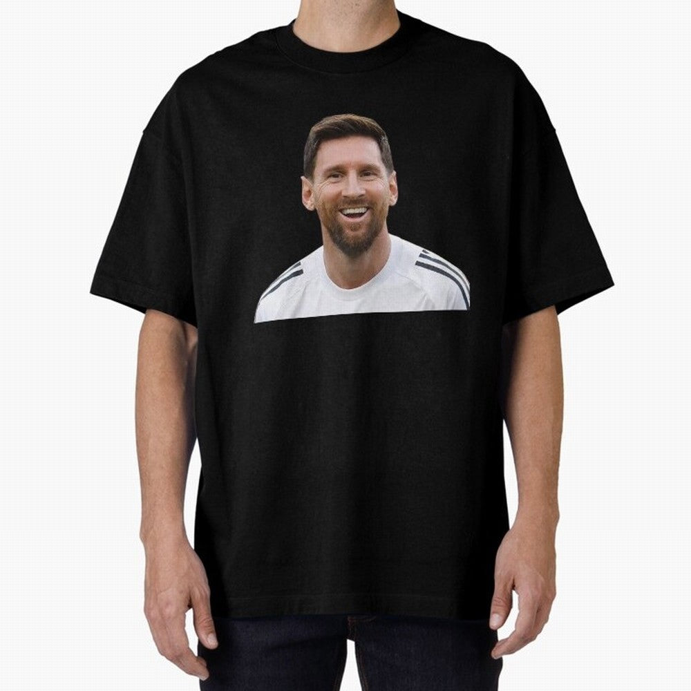 Lionel Messi smiling Oversized T-Shirt Follow FIFA World Cup 2026 USA Canada Mexico Spirit, Filled with Portugal, Spain and Germany, Haaland and Mbappe, Stadium Chants, National Pride, Trophy Dreams and Unforgettable Football Memories; Perfect for