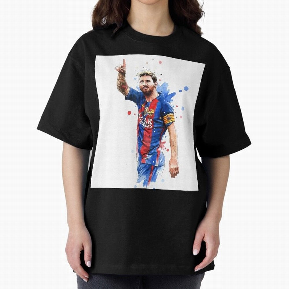 Lionel Messi Barcelona football legend Oversized T-Shirt Show Love for Legendary Goals in Global Football Passion for FIFA World Cup 2026 USA Canada Mexico, Centered on CR7, France, Vintage Soccer Flavor, Modern Football Stars, National Flags and