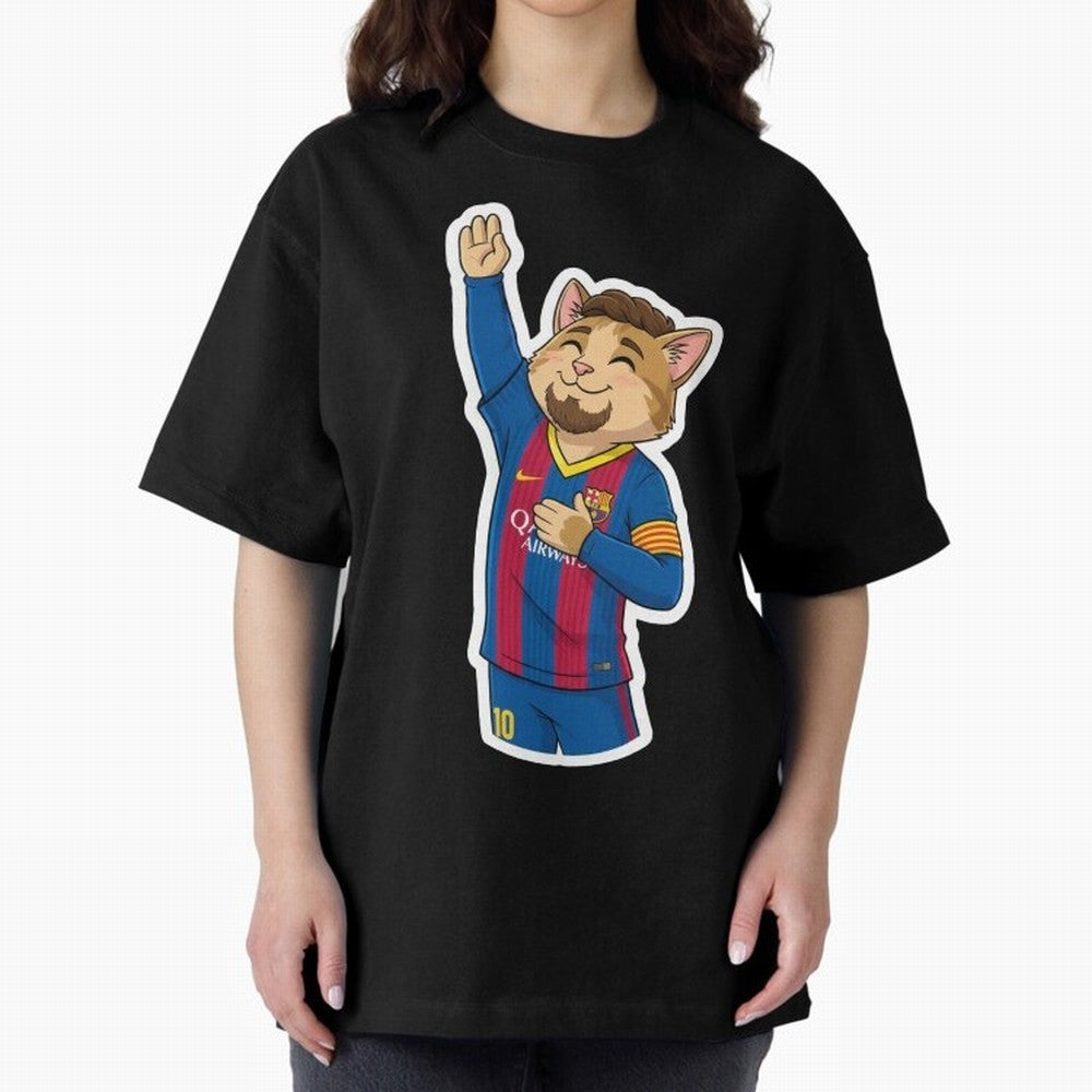 Fcb - Fc Barcelona | Cute Cat Messi with Jersey Barcelona Oversized T-Shirt Honor the Football Icons of Match Day Hype around FIFA World Cup 2026 Group Stage, Haaland and Mbappe, Germany, Football History, Final Match Energy, Crowd Noise and Once