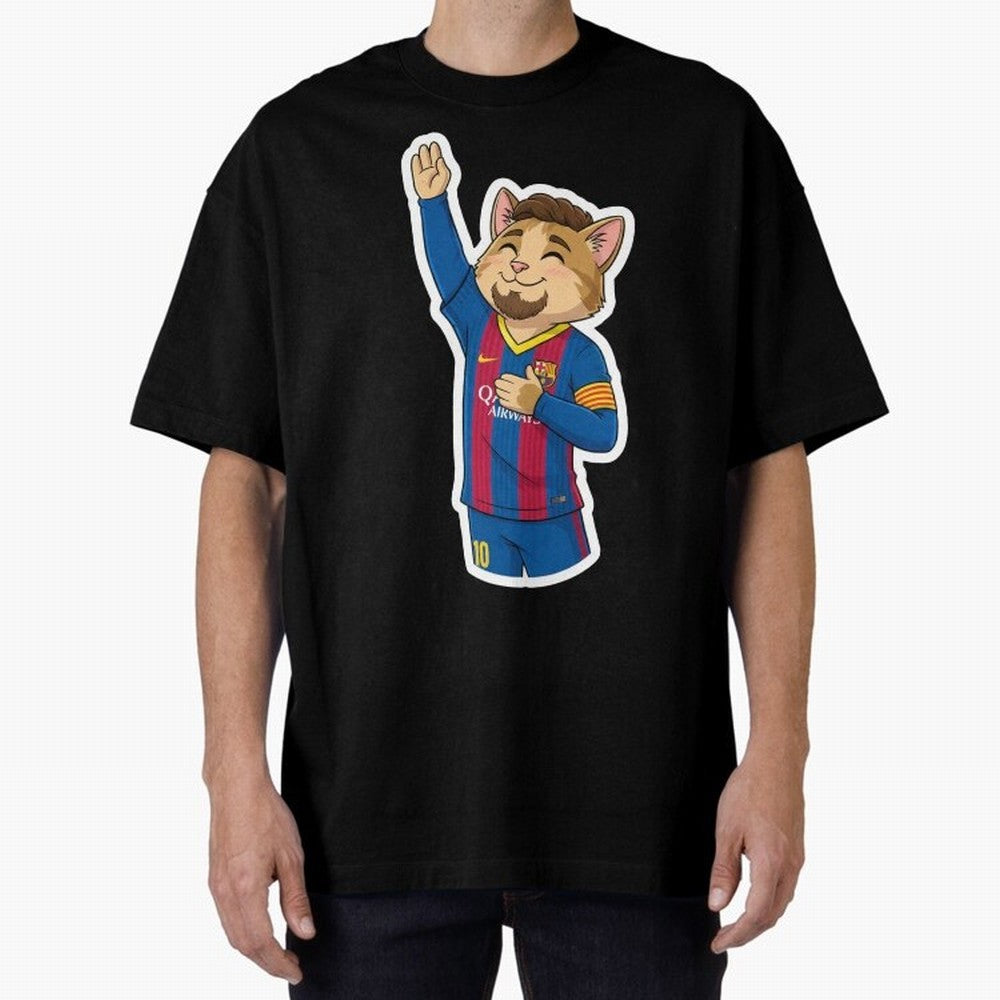 Fcb - Fc Barcelona | Cute Cat Messi with Jersey Barcelona Oversized T-Shirt Honor the Football Icons of Match Day Hype around FIFA World Cup 2026 Group Stage, Haaland and Mbappe, Germany, Football History, Final Match Energy, Crowd Noise and Once