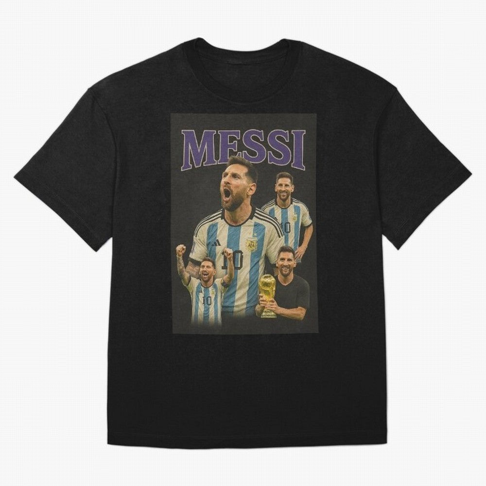 Lionel Messi Retro T-Shirt | 90s Football GOAT Collage Tee Boxy T-Shirt Represent FIFA World Cup 2026 USA Canada Mexico Featuring Messi, Portugal Energy, Retro Football Energy, Iconic Rivalries, Trophy Chase Drama and Stadium Atmosphere; Perfect
