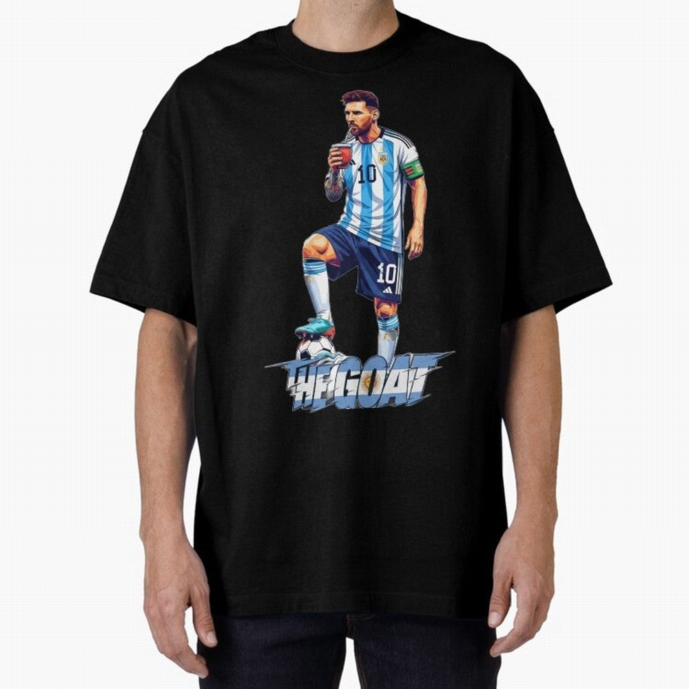 Messi Illustrated Style Drinking Mate ¨C Unique Design by The Goat Classic T-Shirt Relive Match Day Hype around FIFA World Cup 2026, Cristiano Ronaldo, Argentina, France and Brazil, Stadium Memories, Football Loyalty, International Chants and