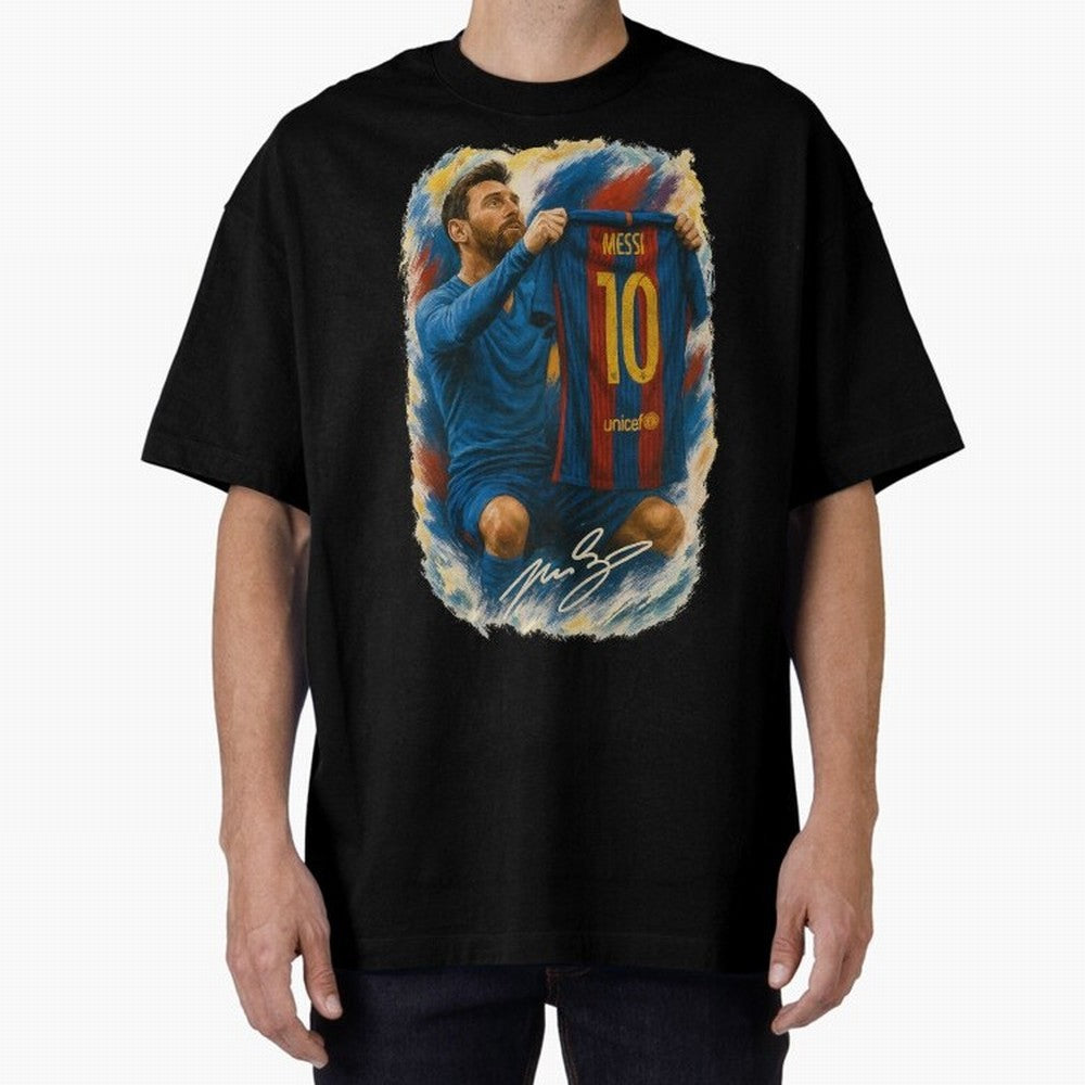 Messi Shirt Celebration Poster ¨C Iconic FC Barcelona Number 10 Artwork Oversized T-Shirt Fuel the Hype around Match Day Hype around FIFA World Cup 2026 Group Stage, Haaland, Germany, Retro Football Energy, Iconic Rivalries, Trophy Chase Drama and