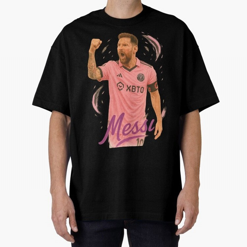 Lionel Messi Inter Miami Art ¨C Pink Jersey Football Icon Tribute	 Oversized T-Shirt Experience the Global Stage of the FIFA World Cup 2026 Group Stage Journey through Neymar Highlights, England and Germany Pride, Game Day Rituals, Football