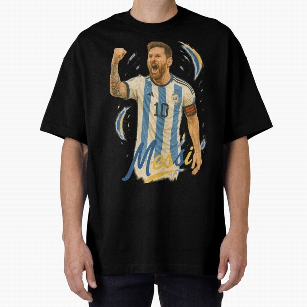 Lionel Messi Argentina Art ¨C Iconic World Cup Champion Tribute Design	 Oversized T-Shirt Show Love for Legendary Goals in FIFA World Cup 2026 Inspired by Messi, Neymar and Mbappe, England, France and Netherlands Energy, Fan Favorite Moments,