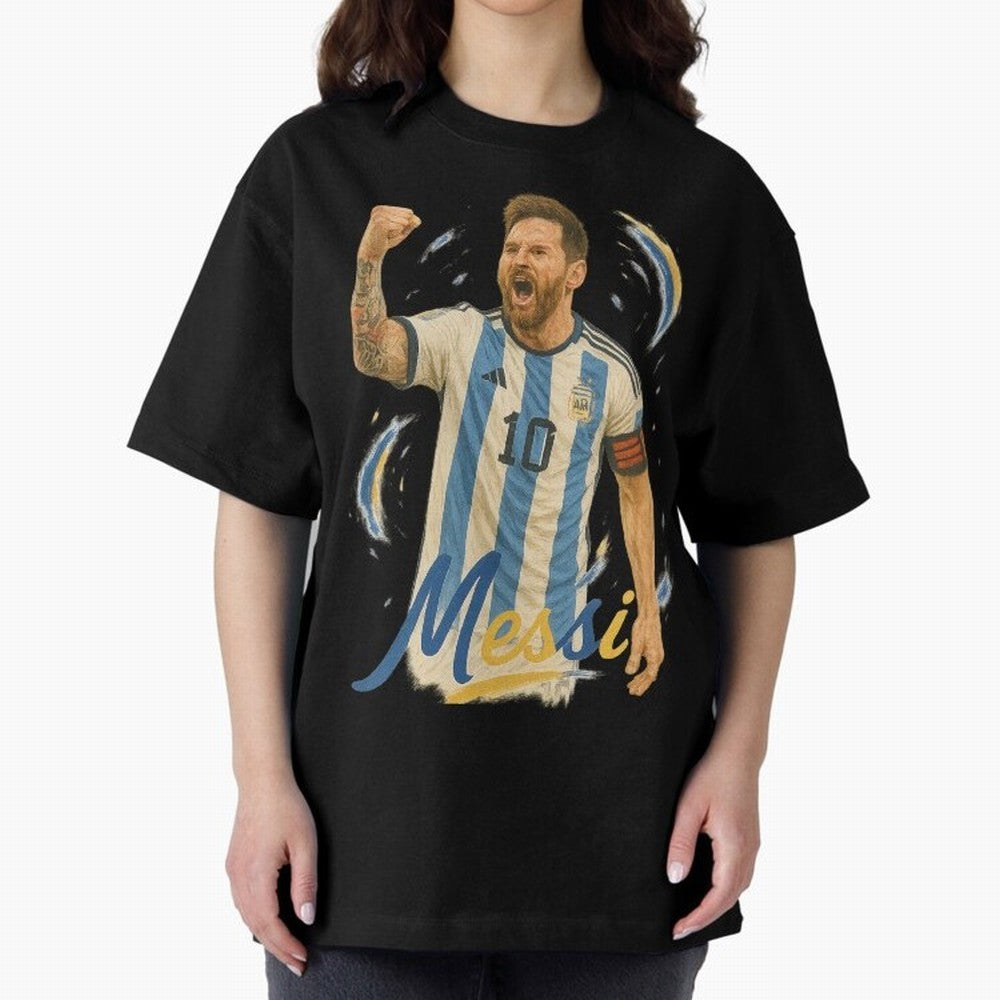 Lionel Messi Argentina Art ¨C Iconic World Cup Champion Tribute Design	 Oversized T-Shirt Show Love for Legendary Goals in FIFA World Cup 2026 Inspired by Messi, Neymar and Mbappe, England, France and Netherlands Energy, Fan Favorite Moments,