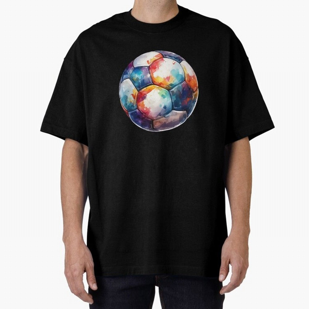 Football Soccer Ball Watercolor Illustration Drawing (Black BG) Oversized T-Shirt Show Match Day Excitement for the FIFA World Cup 2026 USA Canada Mexico Journey through Neymar Highlights, Portugal Pride, Sports Nostalgia, International