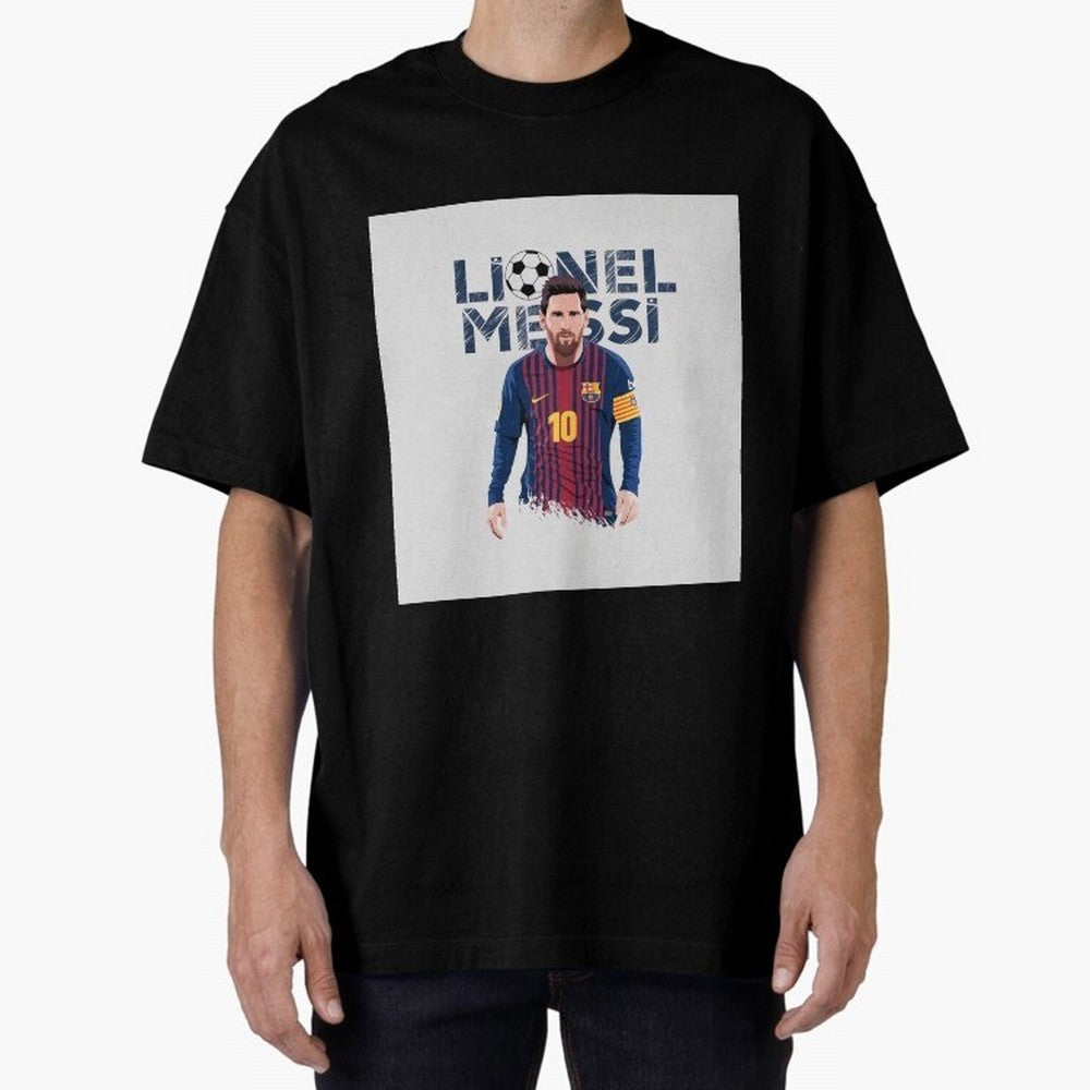 Stylized Lionel Messi Barcelona Illustration ¨C Iconic Football Artwork Oversized T-Shirt Back Your Heroes with FIFA World Cup 2026 Group Stage for Fans of Mbappe and England, France and Netherlands, Bringing Football Passion, Legendary
