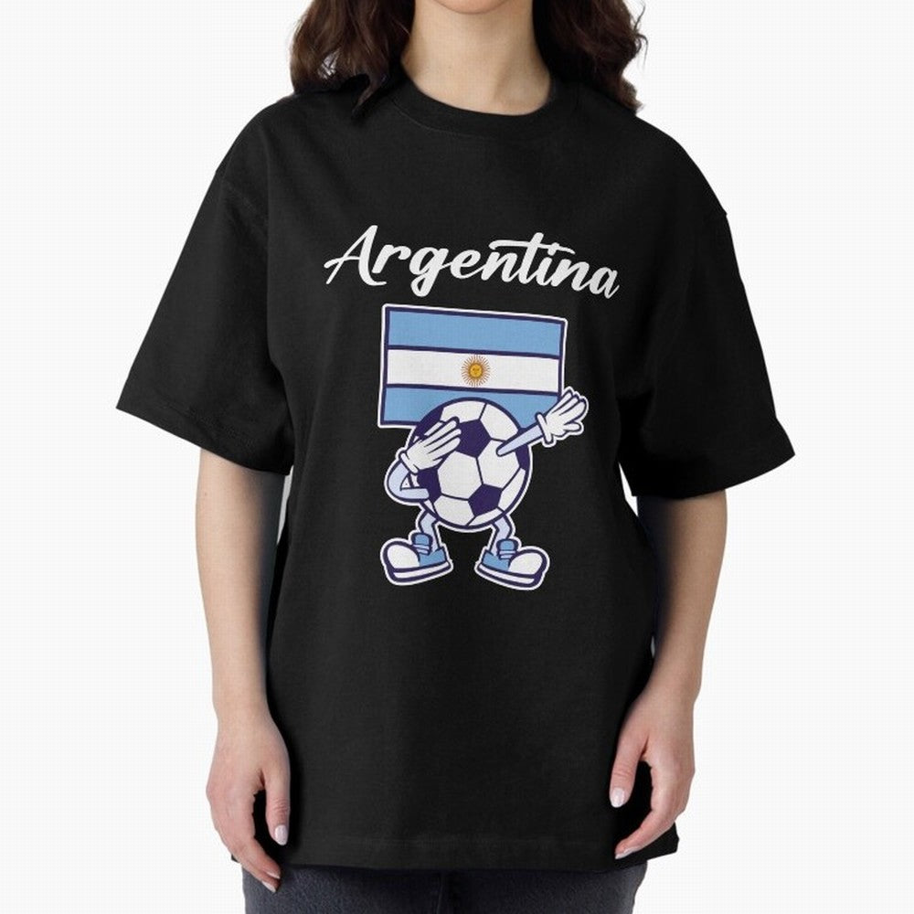 ARGENTINA - Dabbing Football Soccer Ball - ARGENTINA Oversized T-Shirt Show Your Love for Global Football Passion for FIFA World Cup 2026, Made for Haaland and Mbappe, Argentina and Brazil, Tournament Hype, Historic Matchups, Family Viewing Parties