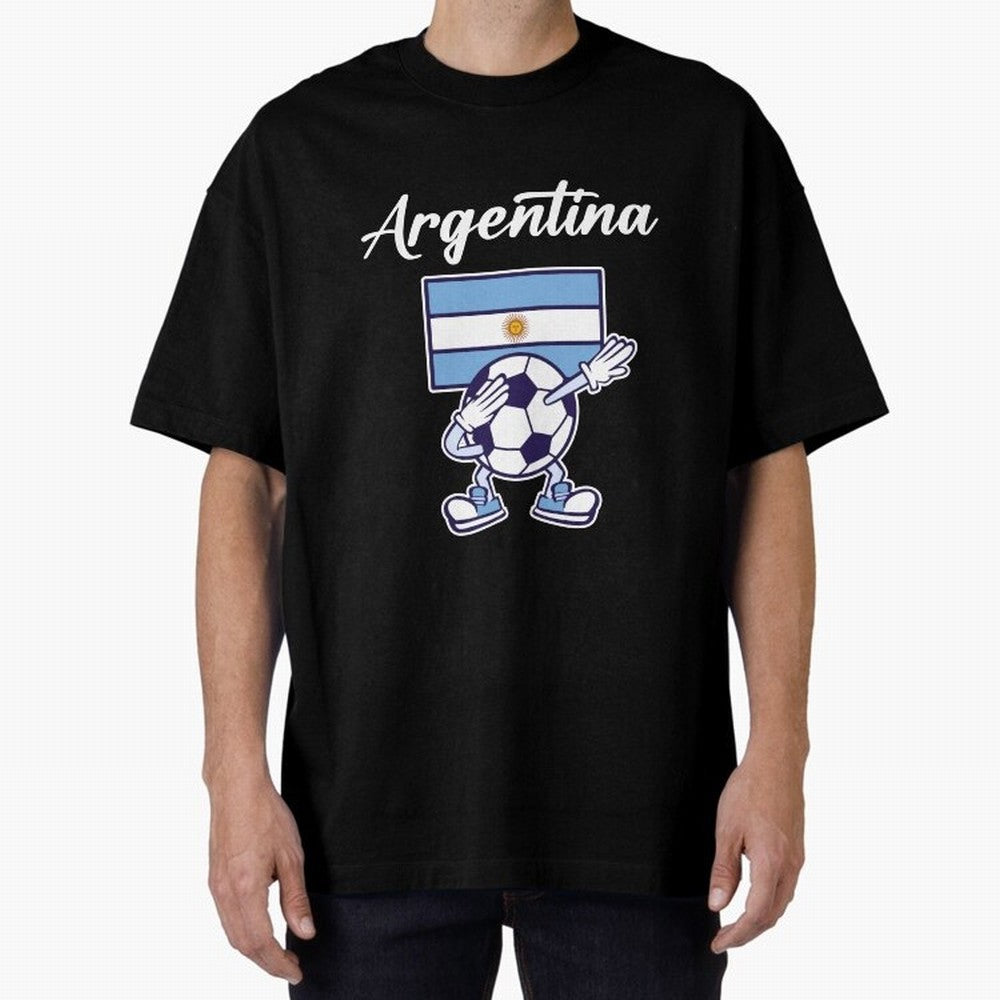 ARGENTINA - Dabbing Football Soccer Ball - ARGENTINA Oversized T-Shirt Show Your Love for Global Football Passion for FIFA World Cup 2026, Made for Haaland and Mbappe, Argentina and Brazil, Tournament Hype, Historic Matchups, Family Viewing Parties