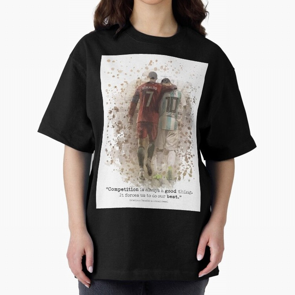 Cristiano Ronaldo Messi Soccer Quote Poster Oversized T-Shirt Show Match Day Excitement for FIFA World Cup 2026 Connected to Neymar, Argentina Energy, Global Supporter Spirit, Legendary Goals, National Colors and Tournament Celebration; Made for