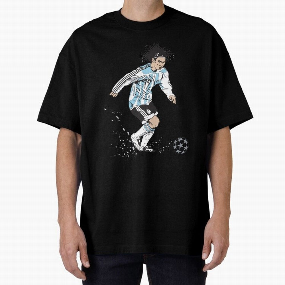 Lionel Messi runner Oversized T-Shirt Follow the Road to the FIFA World Cup 2026 USA Canada Mexico Journey through Cristiano Ronaldo, Haaland and CR7 Highlights, Argentina, France and Brazil Pride, Football Festival Excitement, Trophy Ambitions,
