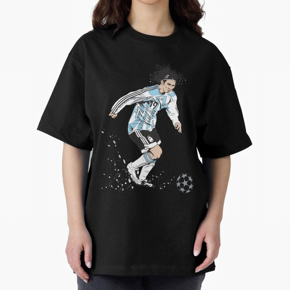 Lionel Messi runner Oversized T-Shirt Follow the Road to the FIFA World Cup 2026 USA Canada Mexico Journey through Cristiano Ronaldo, Haaland and CR7 Highlights, Argentina, France and Brazil Pride, Football Festival Excitement, Trophy Ambitions,