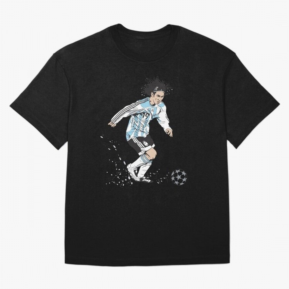 Lionel Messi runner Oversized T-Shirt Follow the Road to the FIFA World Cup 2026 USA Canada Mexico Journey through Cristiano Ronaldo, Haaland and CR7 Highlights, Argentina, France and Brazil Pride, Football Festival Excitement, Trophy Ambitions,