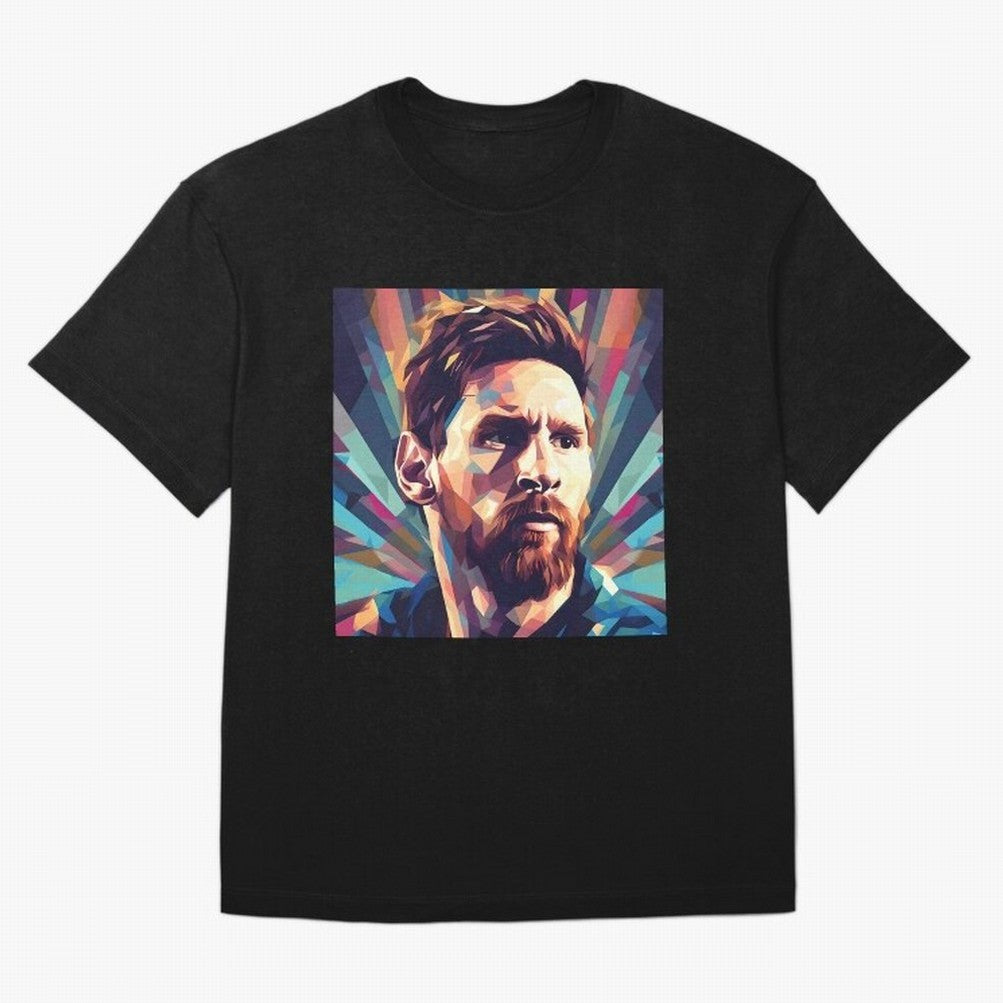 Lionel Messi Portrait Abstract Digital Art, Football Player Classic T-Shirt Embrace FIFA World Cup 2026 for Fans of Neymar, Haaland and Cristiano Ronaldo and Netherlands, Bringing Vintage Soccer Flavor, Modern Football Stars, National Flags and