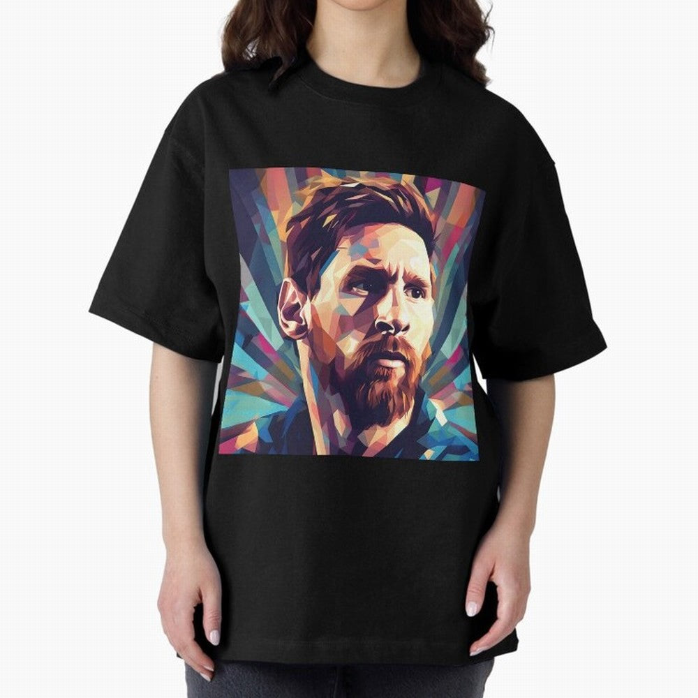 Lionel Messi Portrait Abstract Digital Art, Football Player Classic T-Shirt Embrace FIFA World Cup 2026 for Fans of Neymar, Haaland and Cristiano Ronaldo and Netherlands, Bringing Vintage Soccer Flavor, Modern Football Stars, National Flags and