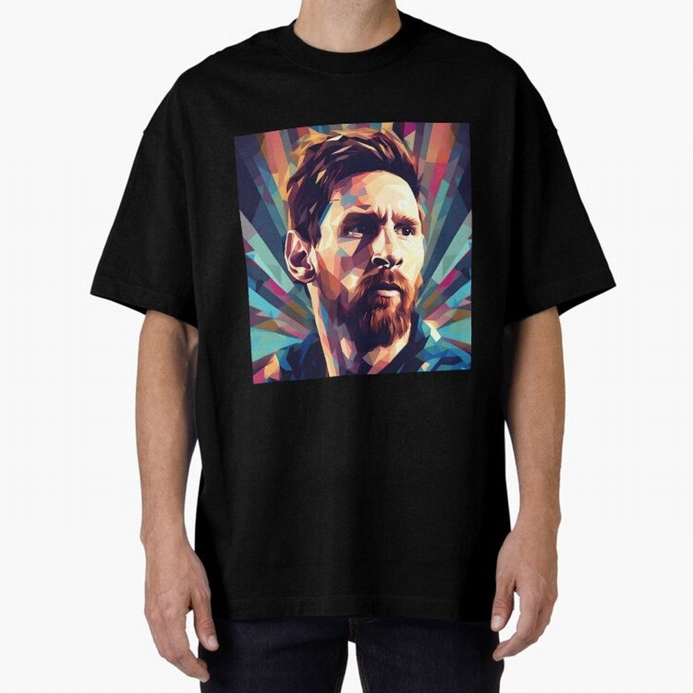 Lionel Messi Portrait Abstract Digital Art, Football Player Classic T-Shirt Embrace FIFA World Cup 2026 for Fans of Neymar, Haaland and Cristiano Ronaldo and Netherlands, Bringing Vintage Soccer Flavor, Modern Football Stars, National Flags and