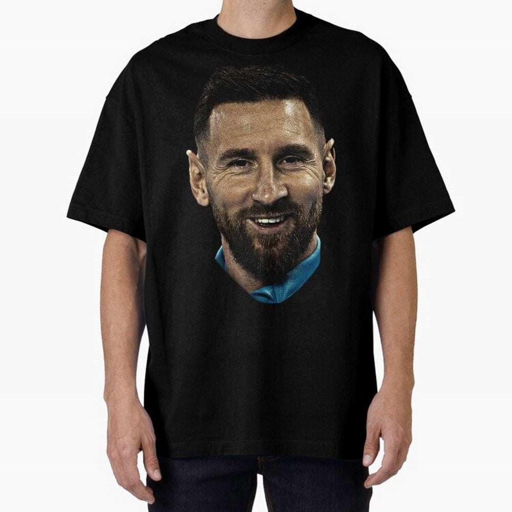 Messi Iconic Smile - Streetwear Style Portrait Premium T-Shirt Support Iconic Players in FIFA World Cup 2026 USA Canada Mexico Connected to Neymar, Brazil, Portugal and Argentina Energy, Soccer Culture, Superstar Moments, National Team Dreams and