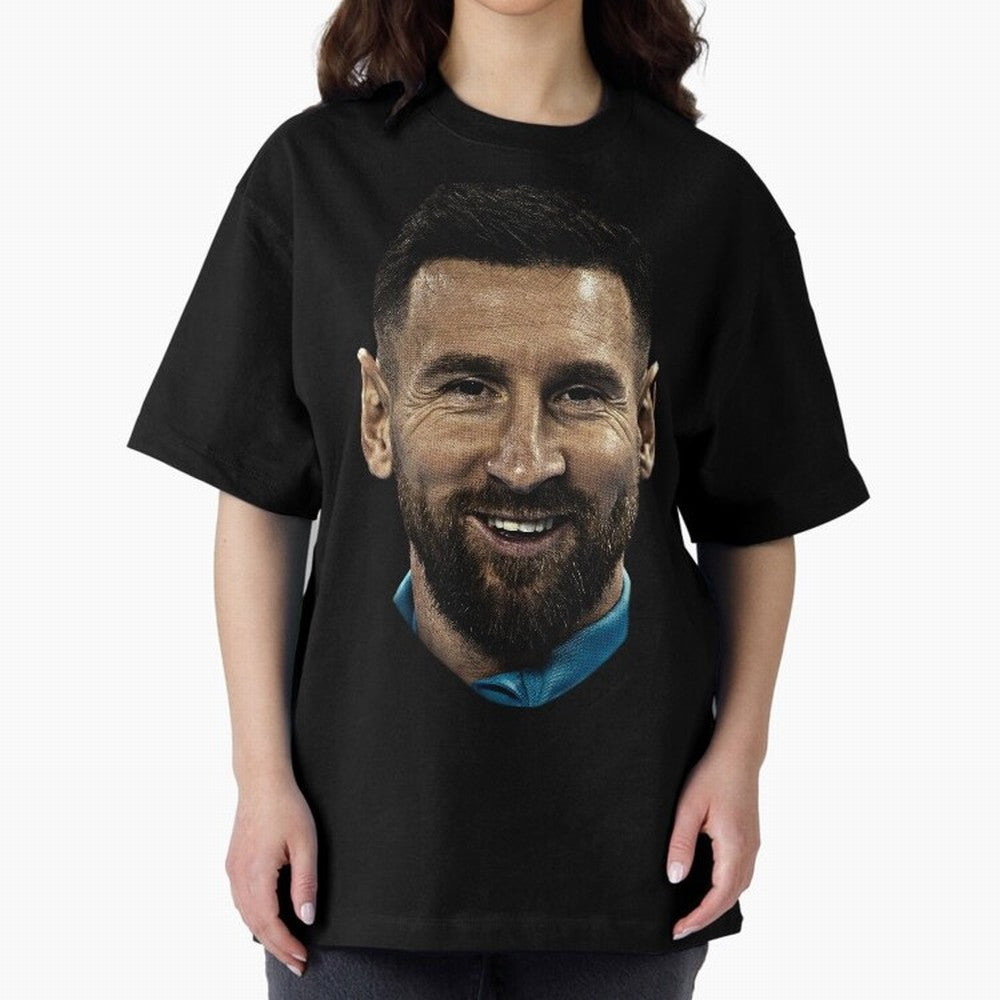 Messi Iconic Smile - Streetwear Style Portrait Premium T-Shirt Support Iconic Players in FIFA World Cup 2026 USA Canada Mexico Connected to Neymar, Brazil, Portugal and Argentina Energy, Soccer Culture, Superstar Moments, National Team Dreams and