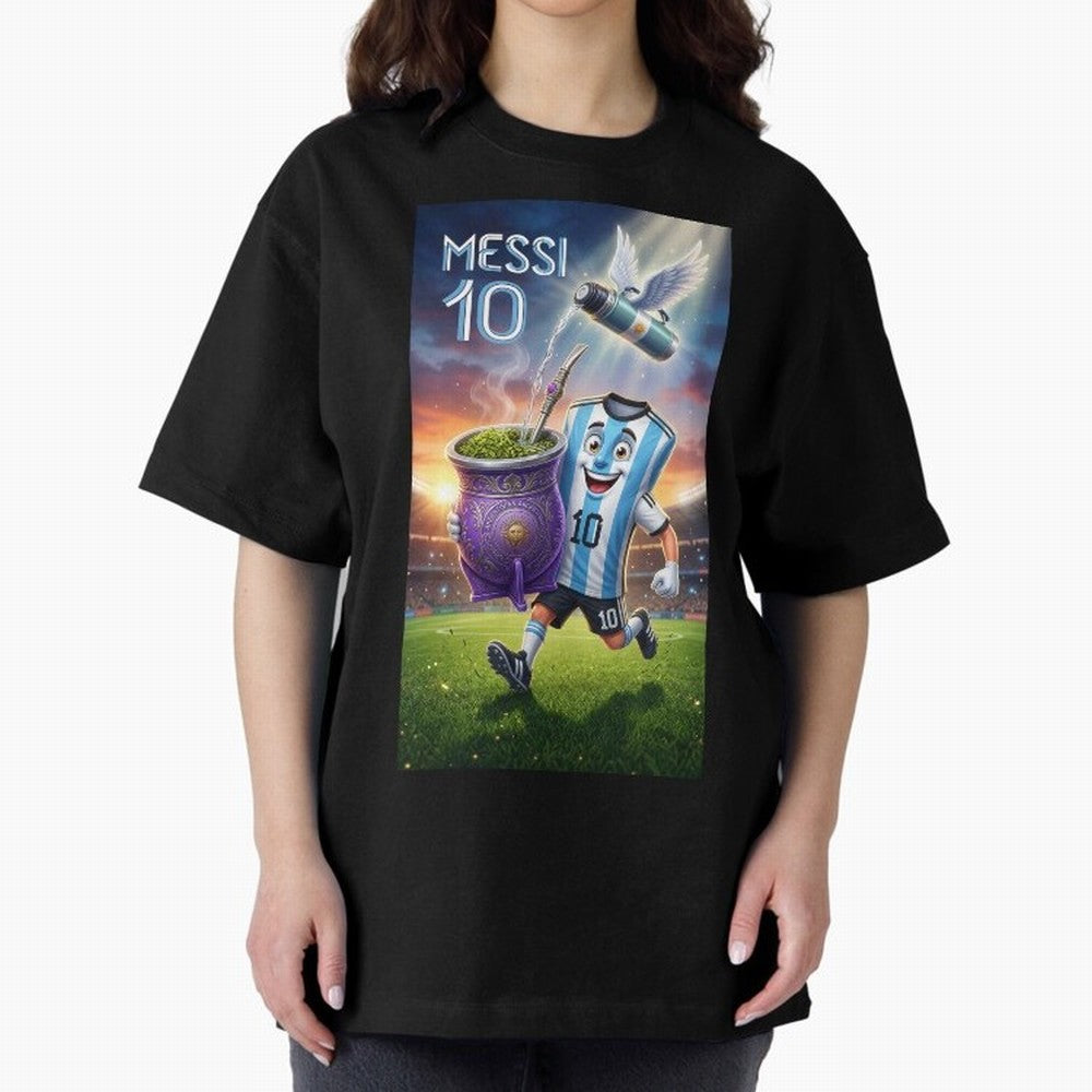Messi 10 & Mate Magic ¨C The Soul of Argentine Football - Argentina Football Mate Mascot - Messi 10 Soccer Fan Art Oversized T-Shirt Represent Football Lovers during Global Football Passion for FIFA World Cup 2026 Group Stage, Filled with Haaland,