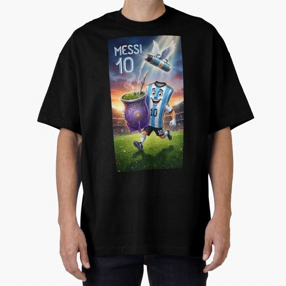 Messi 10 & Mate Magic ¨C The Soul of Argentine Football - Argentina Football Mate Mascot - Messi 10 Soccer Fan Art Oversized T-Shirt Represent Football Lovers during Global Football Passion for FIFA World Cup 2026 Group Stage, Filled with Haaland,