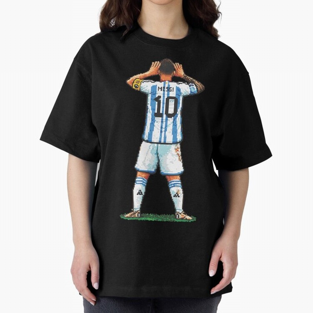 Pixelated Messi Topo Gigio Classic T-Shirt Carry the Colors and Pride of Global Football Passion for FIFA World Cup 2026, Celebrating Messi, Brazil, Portugal and Argentina, Vintage Soccer Flavor, Modern Football Stars, National Flags and Final