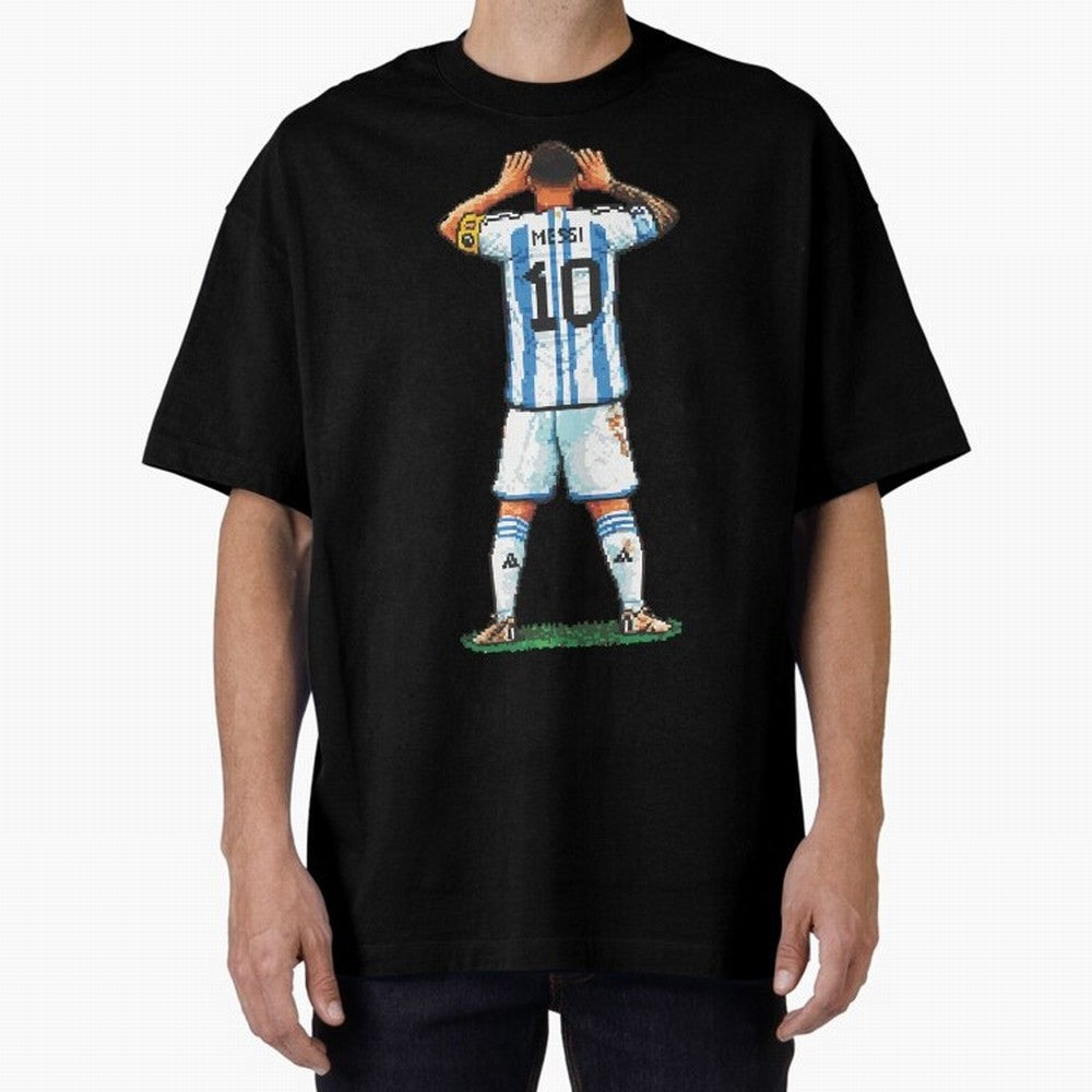 Pixelated Messi Topo Gigio Classic T-Shirt Carry the Colors and Pride of Global Football Passion for FIFA World Cup 2026, Celebrating Messi, Brazil, Portugal and Argentina, Vintage Soccer Flavor, Modern Football Stars, National Flags and Final