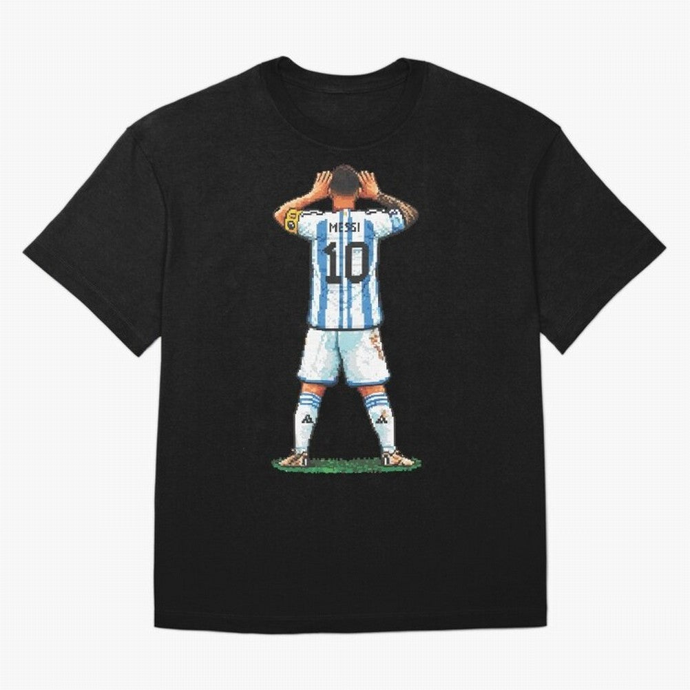 Pixelated Messi Topo Gigio Classic T-Shirt Carry the Colors and Pride of Global Football Passion for FIFA World Cup 2026, Celebrating Messi, Brazil, Portugal and Argentina, Vintage Soccer Flavor, Modern Football Stars, National Flags and Final