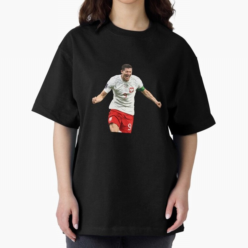 Robert Lewandowski Oversized T-Shirt Stand with Match Day Hype around FIFA World Cup 2026 USA Canada Mexico, Neymar, Haaland and Cristiano Ronaldo, Netherlands, Supporter Pride, Iconic Celebrations, Legendary Names and Global Match Day Energy;