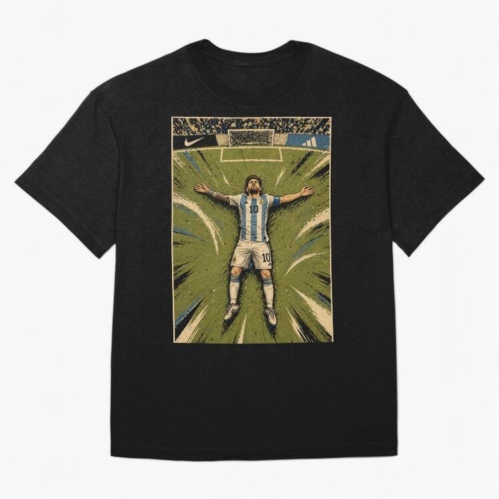 Messi Argentine Football Legend Celebration Poster | Vintage Comic Soccer Champion Art Classic T-Shirt Relive the Noise and Pride of FIFA World Cup 2026 Group Stage for Fans of Messi, Neymar and Mbappe and England, France and Netherlands, Bringing