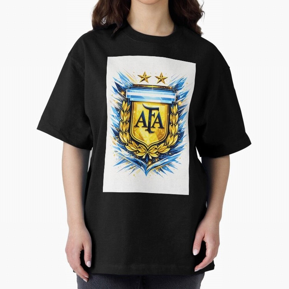 Argentina champions AFA crest gold blue soccer design Oversized T-Shirt Celebrate Soccer Greatness during FIFA World Cup 2026 USA Canada Mexico for Fans of Messi, CR7 and Mbappe and Spain and Netherlands, Bringing Retro Football Energy, Iconic