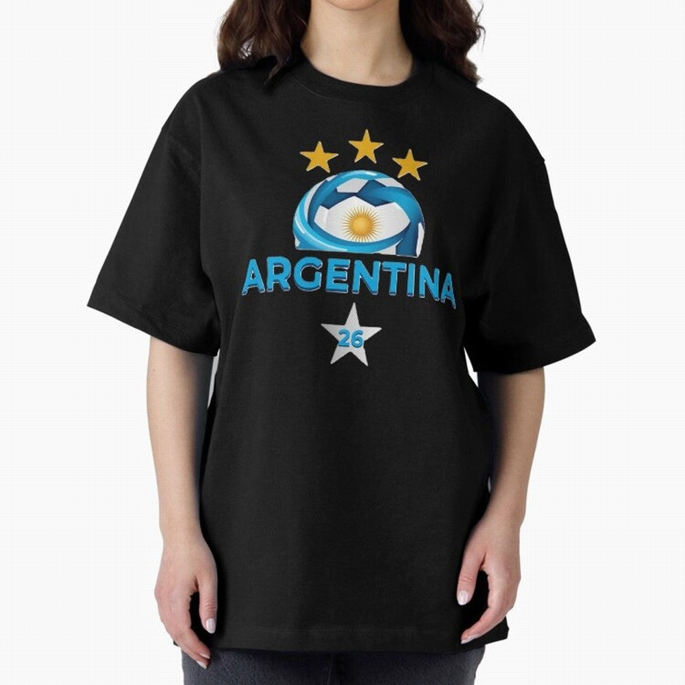 Argentina 2026 Stars Oversized T-Shirt Carry the Colors and Pride of FIFA World Cup 2026 Group Stage for Fans of Mbappe and Neymar and Netherlands, Bringing Soccer Culture, Superstar Moments, National Team Dreams and Competitive Fire; Great for