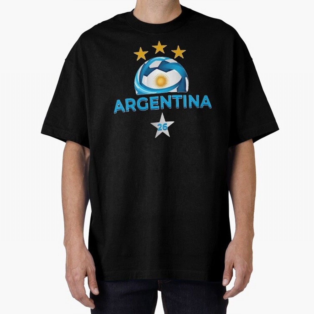 Argentina 2026 Stars Oversized T-Shirt Carry the Colors and Pride of FIFA World Cup 2026 Group Stage for Fans of Mbappe and Neymar and Netherlands, Bringing Soccer Culture, Superstar Moments, National Team Dreams and Competitive Fire; Great for