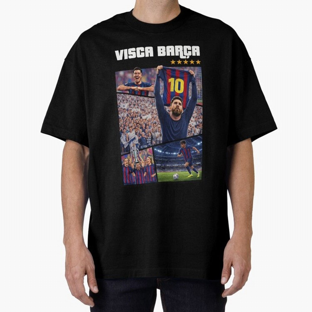 Visca Bar?a Legends Poster | Messi 10 FC Barcelona Art Oversized T-Shirt Celebrate Supporters United by Match Day Hype around FIFA World Cup 2026 Group Stage, Messi, CR7 and Mbappe, Germany, Vintage Soccer Flavor, Modern Football Stars, National
