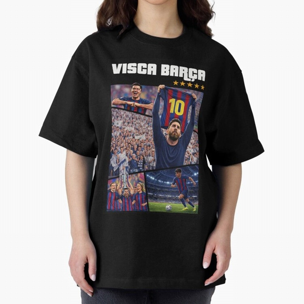 Visca Bar?a Legends Poster | Messi 10 FC Barcelona Art Oversized T-Shirt Celebrate Supporters United by Match Day Hype around FIFA World Cup 2026 Group Stage, Messi, CR7 and Mbappe, Germany, Vintage Soccer Flavor, Modern Football Stars, National