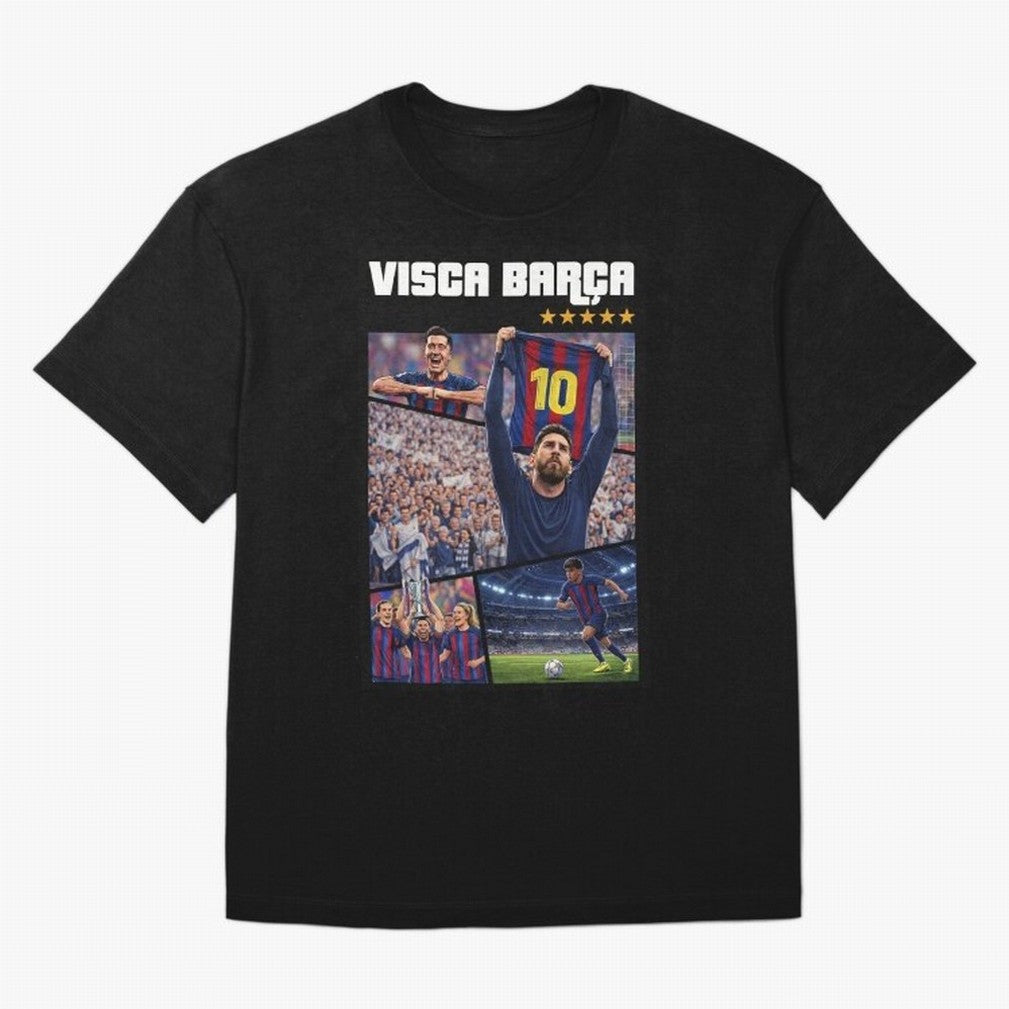 Visca Bar?a Legends Poster | Messi 10 FC Barcelona Art Oversized T-Shirt Celebrate Supporters United by Match Day Hype around FIFA World Cup 2026 Group Stage, Messi, CR7 and Mbappe, Germany, Vintage Soccer Flavor, Modern Football Stars, National
