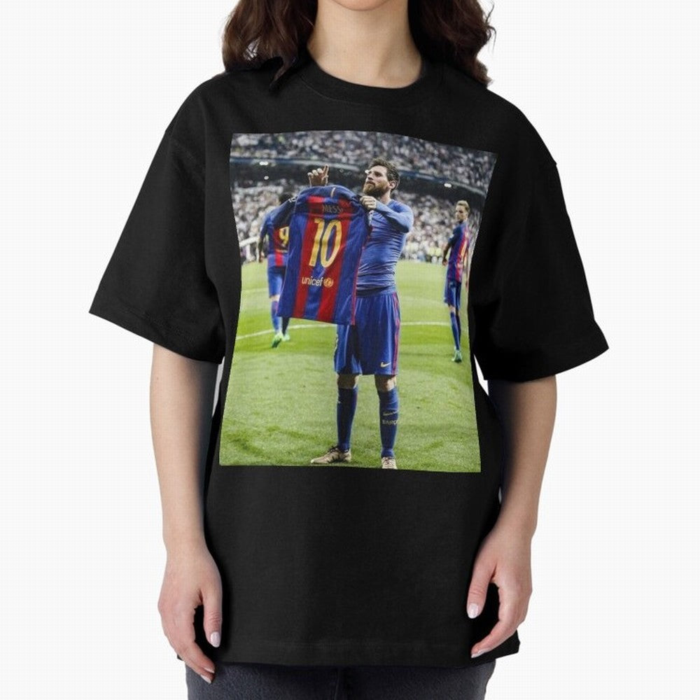 Lional Messi Poster Design Oversized T-Shirt Honor Champions and Dreams in FIFA World Cup 2026 USA Canada Mexico Connected to Messi and Cristiano Ronaldo, Argentina and Brazil Energy, Championship Spirit, Famous Goals, Roaring Crowds and