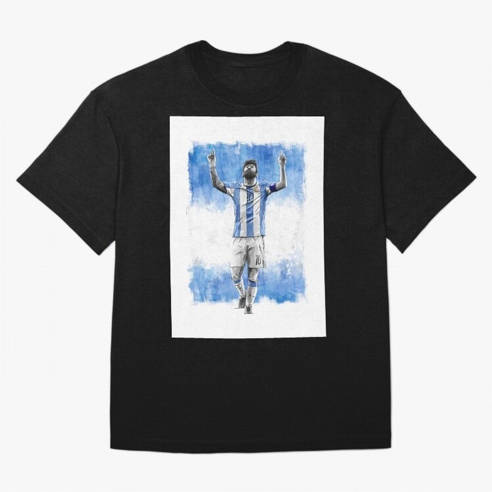 Messi Argentina Football Drawing Oversized T-Shirt Carry the Dream of FIFA World Cup 2026 Group Stage Spirit, Inspired by France and Portugal, Cristiano Ronaldo, Game Day Rituals, Football Legends, Country Pride and the Road to the Final; Ideal for