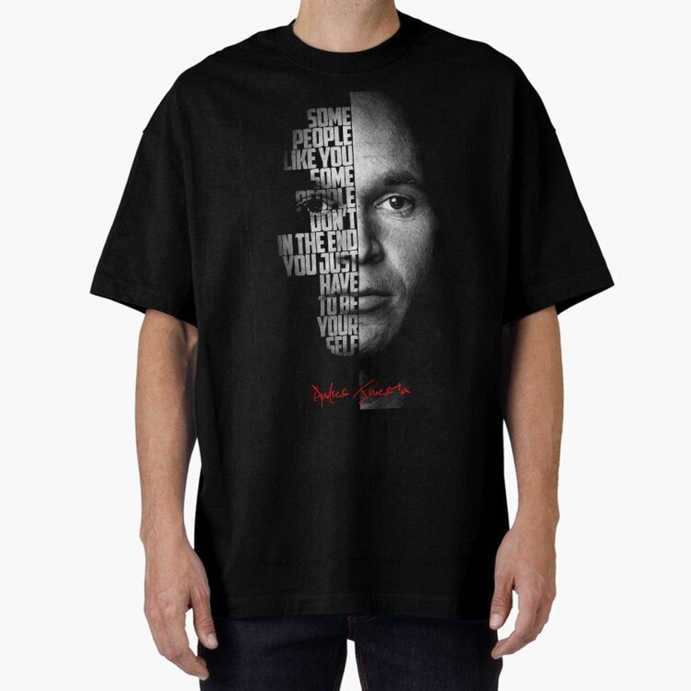 Black and white Andres Iniesta Quote. Oversized T-Shirt Feel International Energy from the FIFA World Cup 2026 USA Canada Mexico Journey through Cristiano Ronaldo, Haaland and CR7 Highlights, Argentina and Brazil Pride, Match Day Excitement,