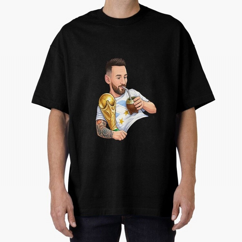 Messi drinking mate and his World Cup trophy Graphic T-Shirt Live for the Drama of the FIFA World Cup 2026 Journey through Messi, CR7 and Mbappe Highlights, Netherlands Pride, Tournament Hype, Historic Matchups, Family Viewing Parties and Global