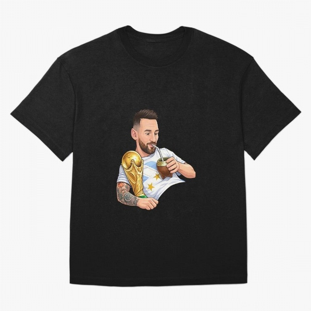 Messi drinking mate and his World Cup trophy Graphic T-Shirt Live for the Drama of the FIFA World Cup 2026 Journey through Messi, CR7 and Mbappe Highlights, Netherlands Pride, Tournament Hype, Historic Matchups, Family Viewing Parties and Global