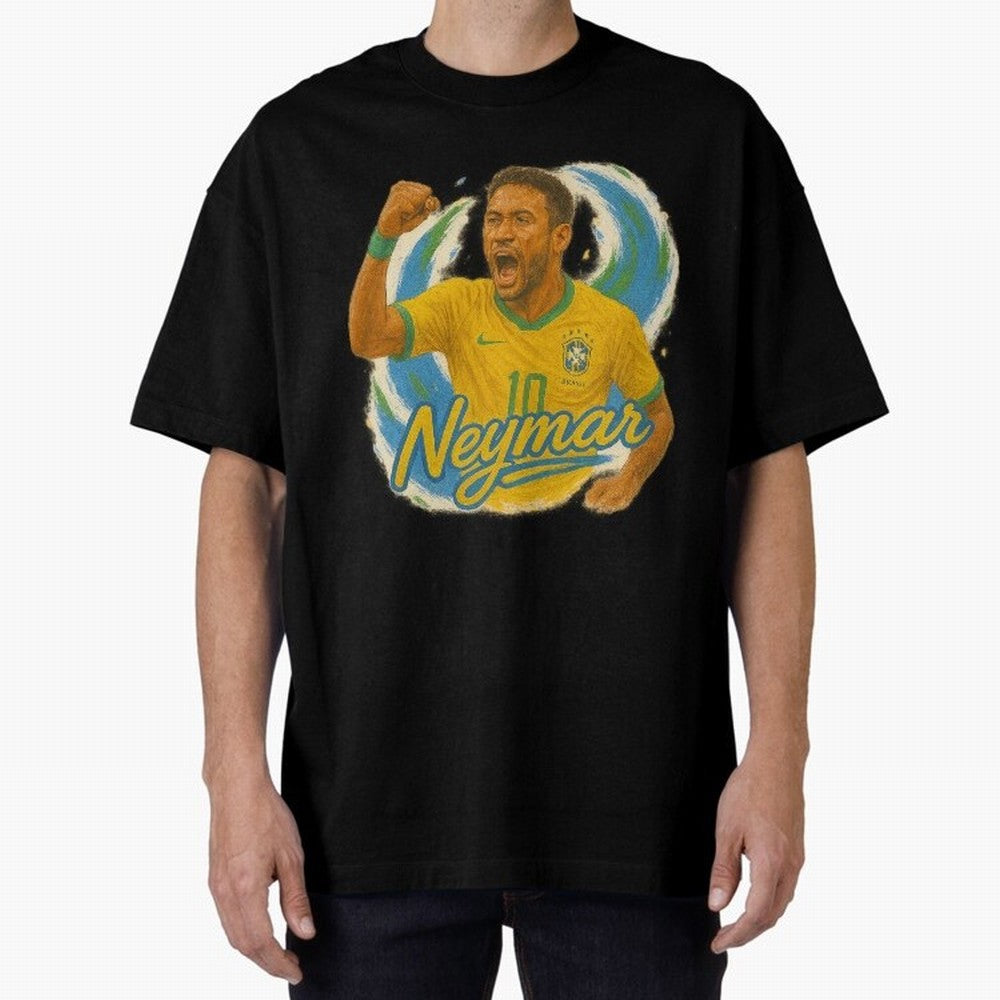 Neymar Brazil Art ¨C Dynamic Football Superstar Tribute Design	 Oversized T-Shirt Follow Every Goal of the FIFA World Cup 2026 Group Stage Journey through Neymar Highlights, Argentina, France and Brazil Pride, Match Day Excitement, Supporter