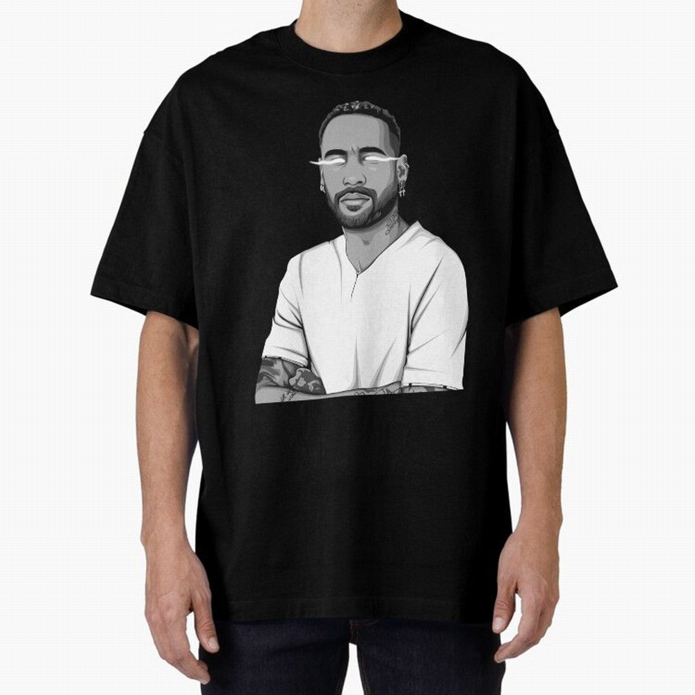 Neymar Jr. Black and White Version Oversized T-Shirt Relive the Noise and Pride of FIFA World Cup 2026 Inspired by Haaland, Portugal, Spain and Germany Energy, Game Day Rituals, Football Legends, Country Pride and the Road to the Final; Perfect for